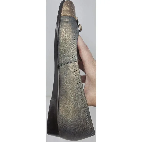 Aerosoles Beckon Metallic Blue & Gold Bow Leather Flats Women US 9.5M Cap Toe - Picture 6 of 16